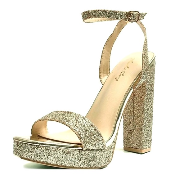 Elisabet Tang Gold Platform Heels NEW 6.5 - Picture 1 of 7